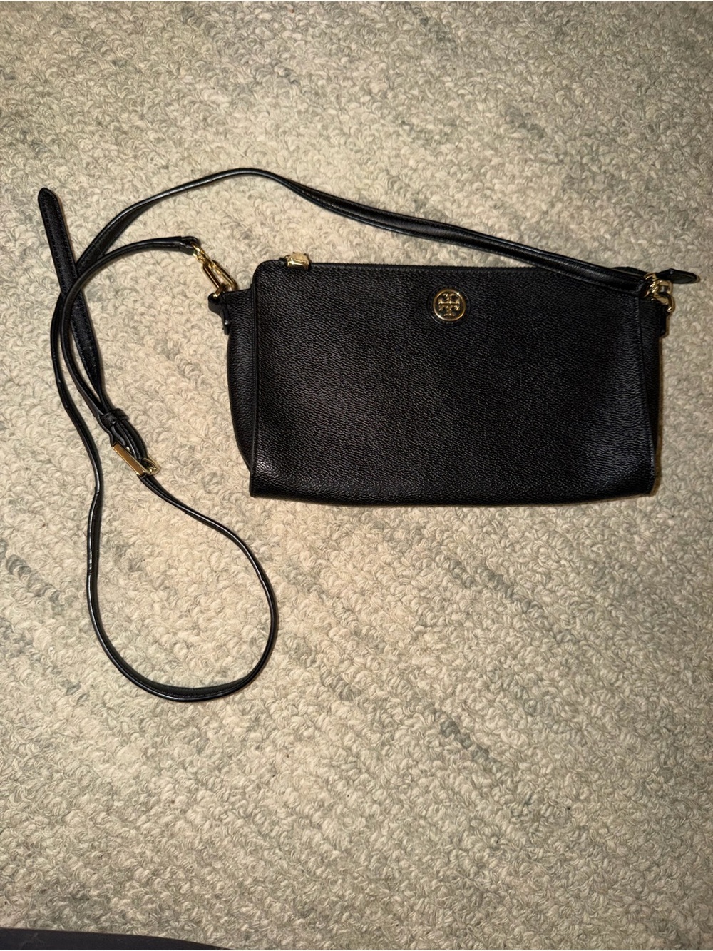 Tory Burch Black Leather Crossbody with Gold Logo